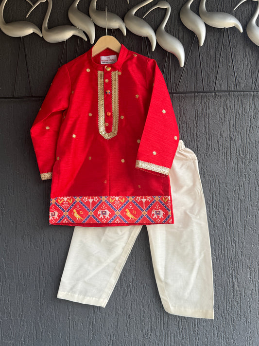 Red Patola Print Kurta Set