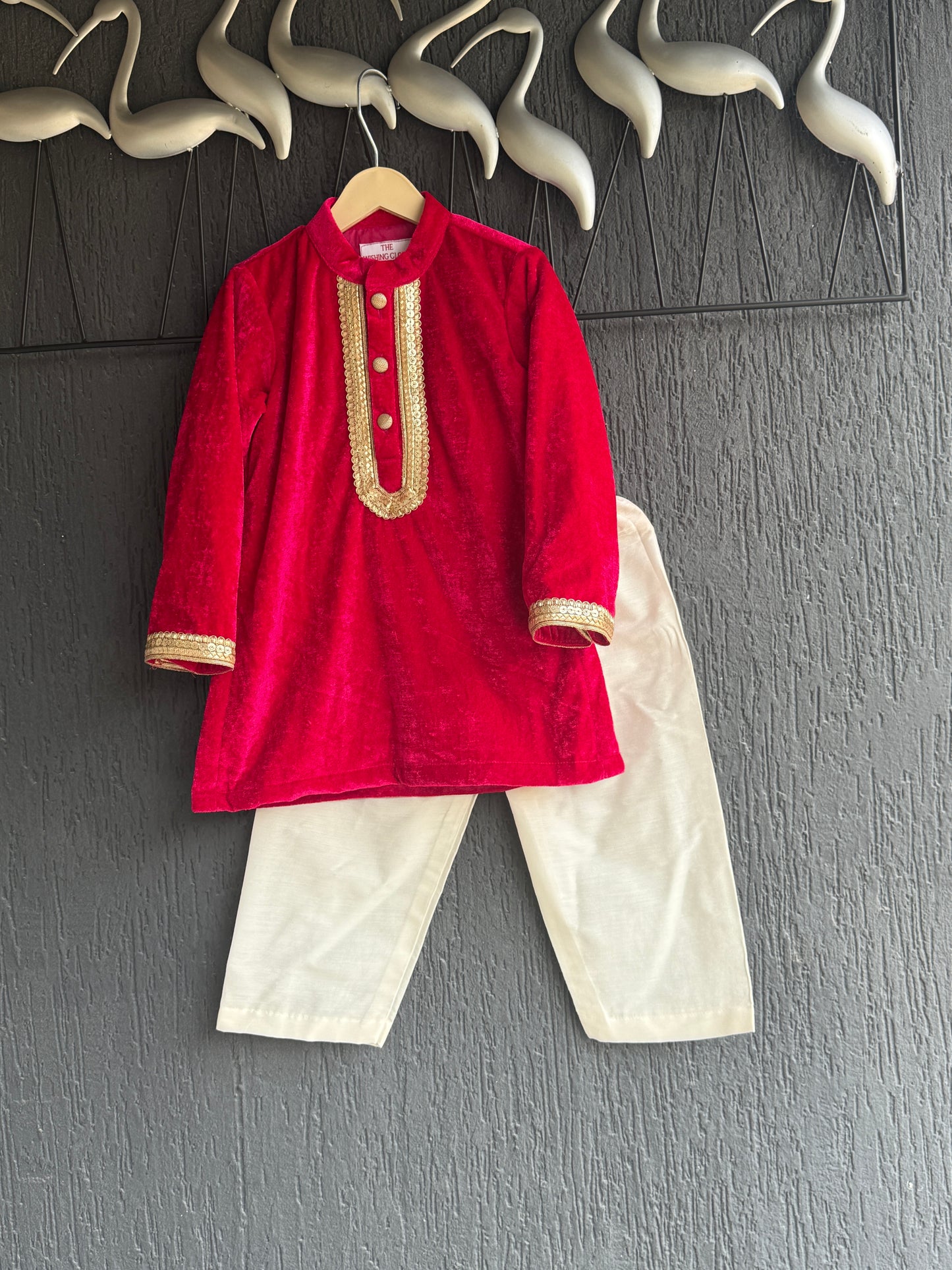 Red Velvet Kurta Set for Boys
