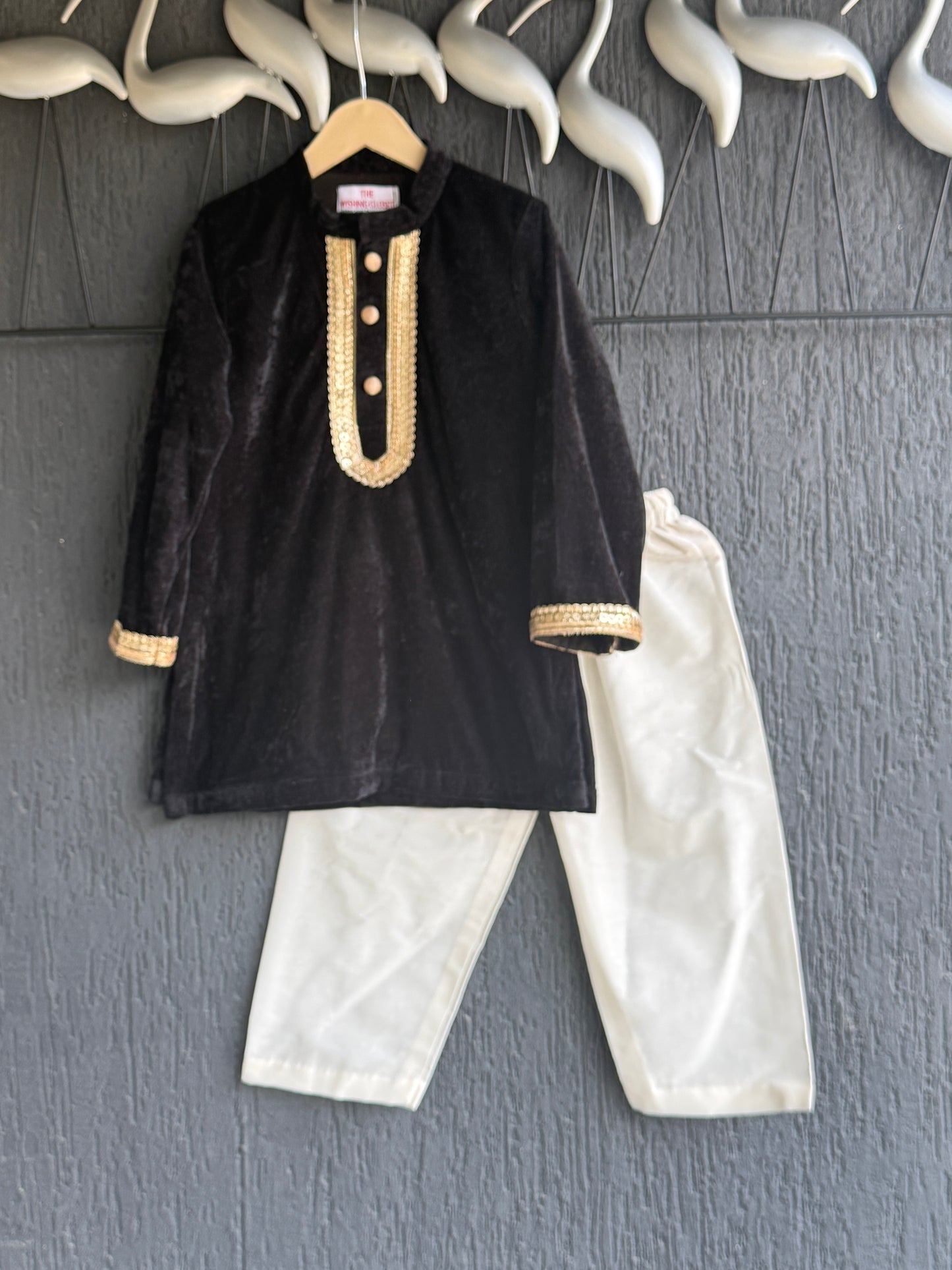 Black Velvet Kurta Set for Boys