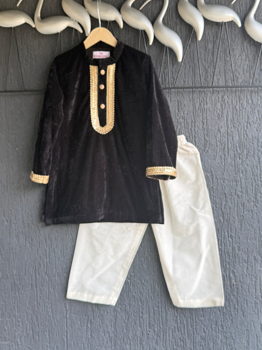 Black Velvet Kurta Set for Boys