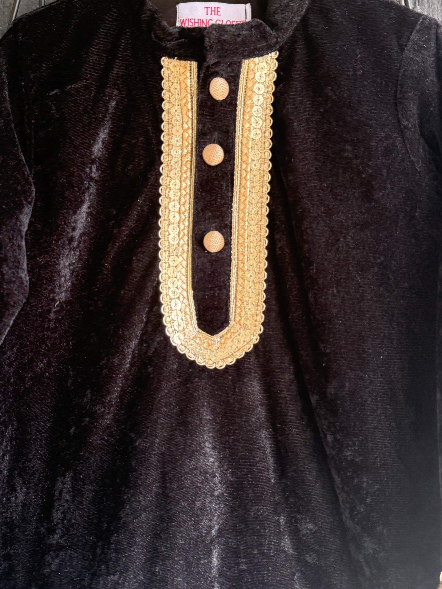 Black Velvet Kurta Set for Boys