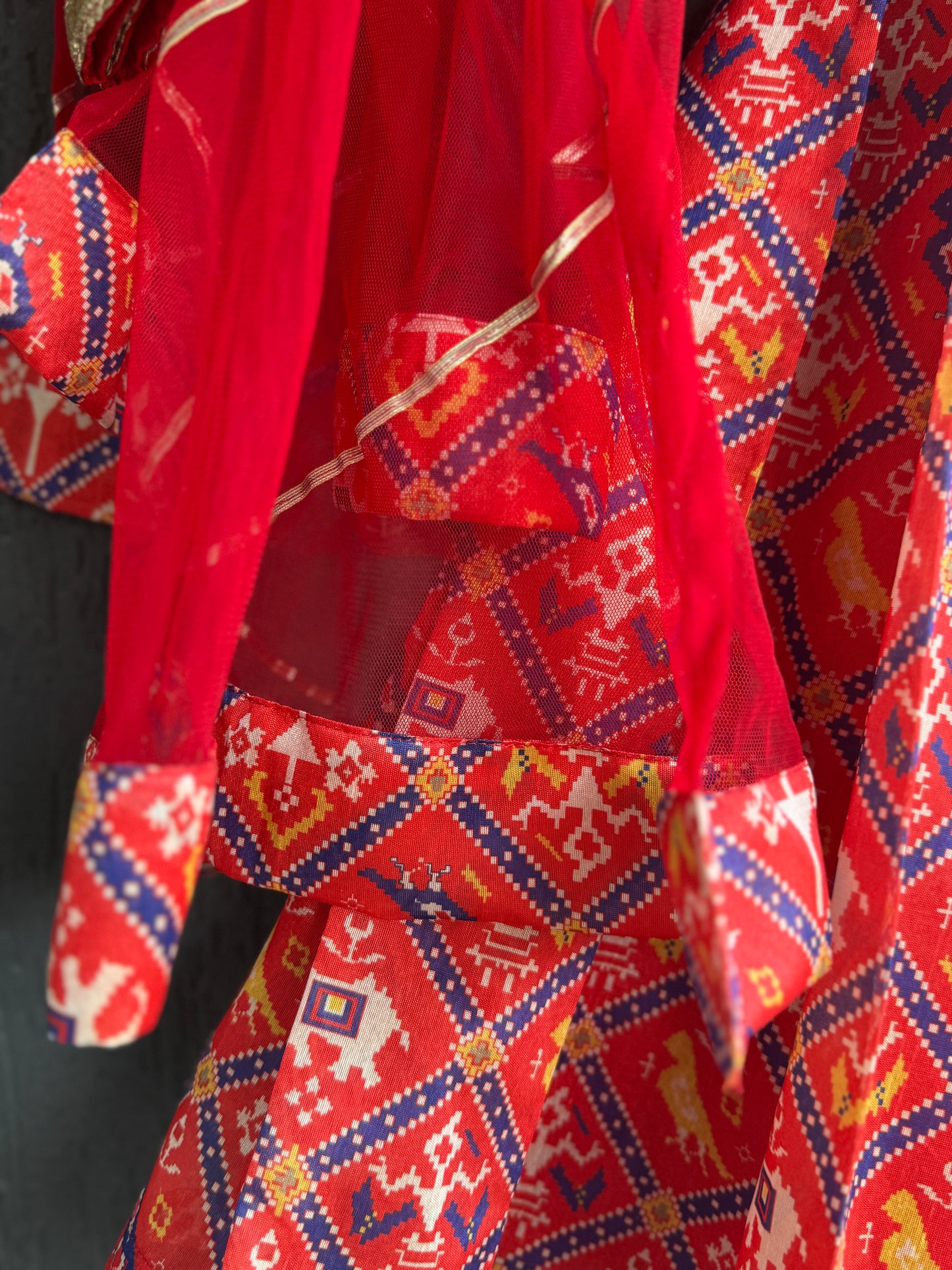 Red Patola Print Blouse and Lehenga