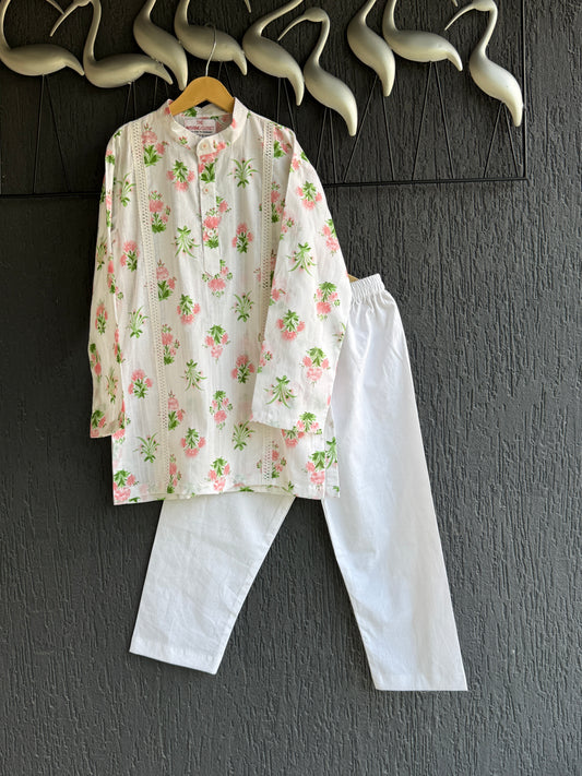 off white floral print kurta set