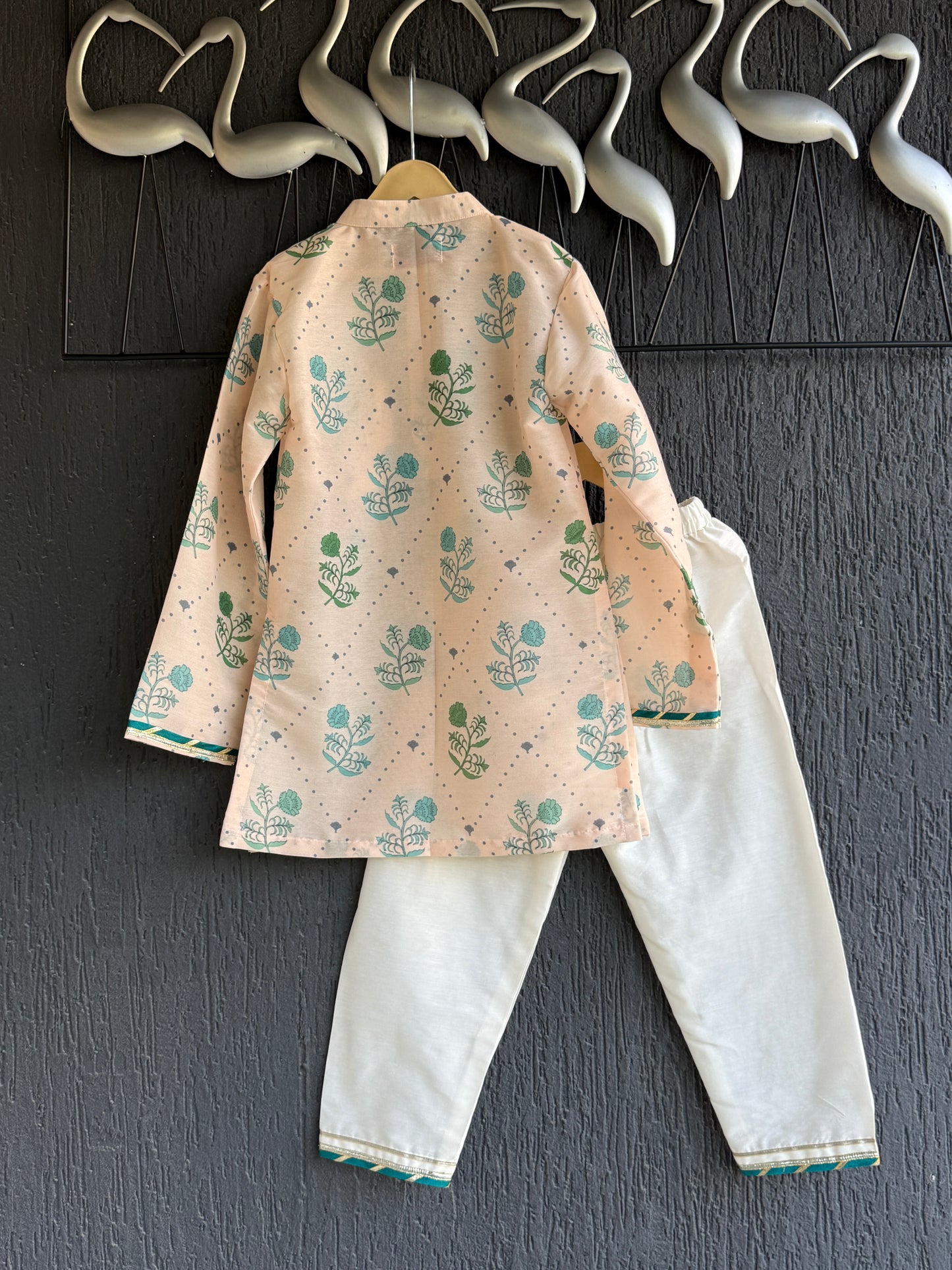 Beige floral print anchor thread kurta set
