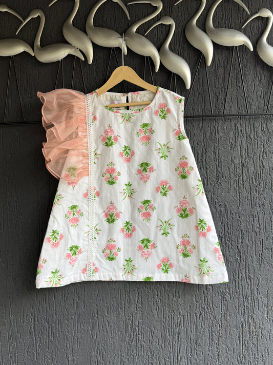 White floral print frill dress