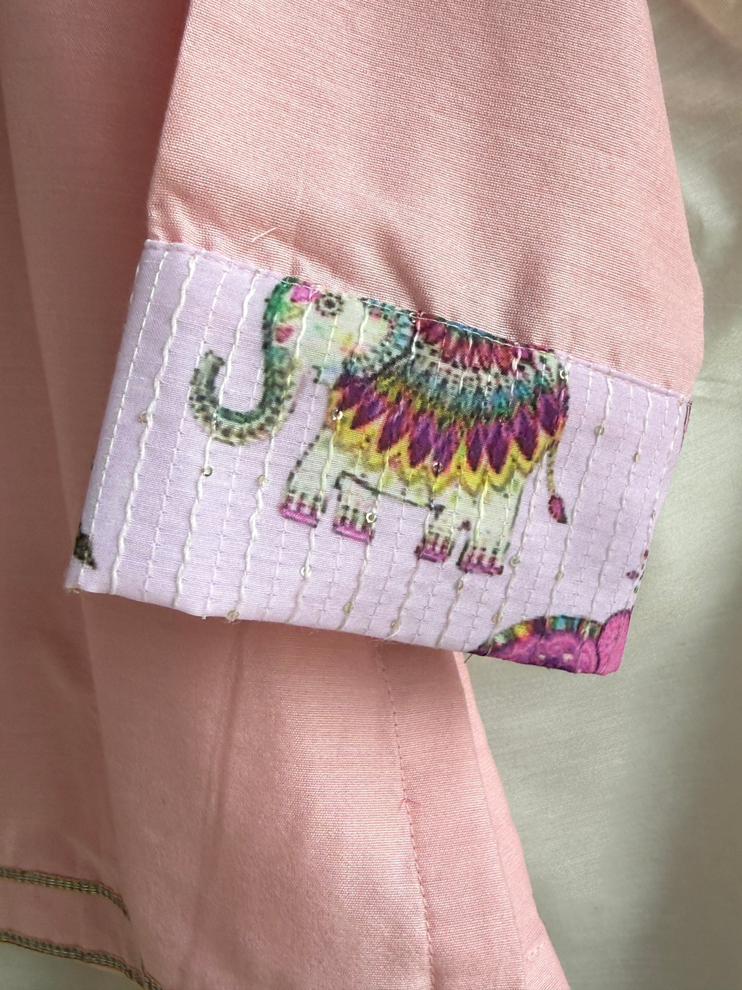 Pink elephant print kurta set