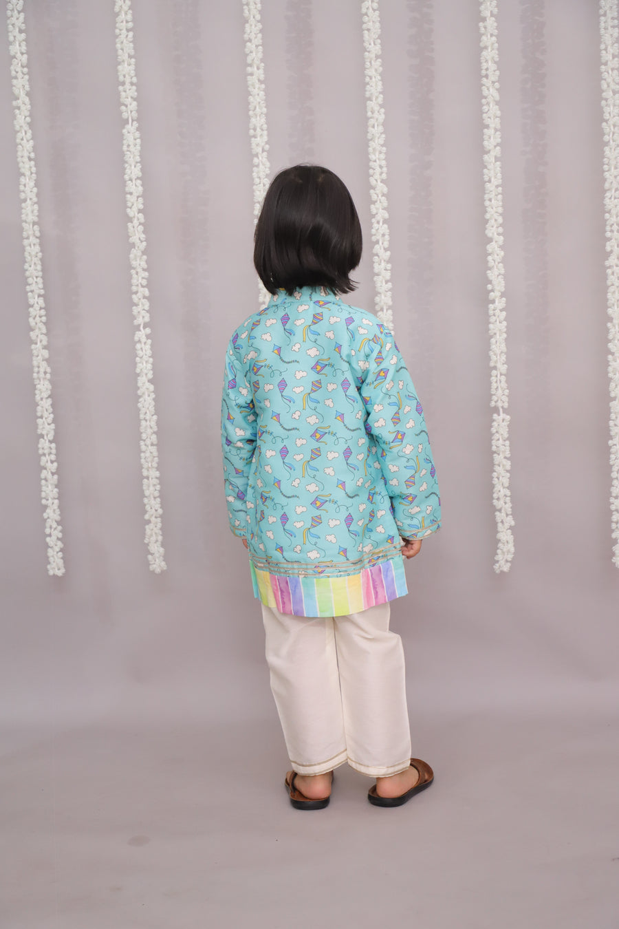 Sky blue kite print kurta set