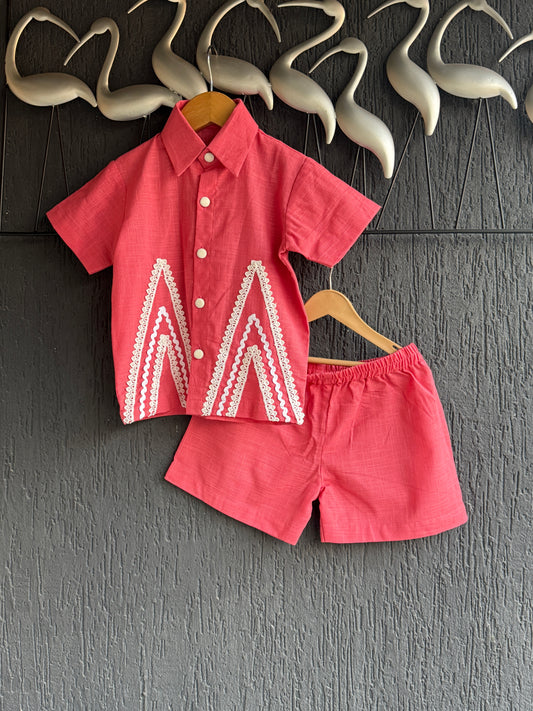 Deep pink summer shirt shorts