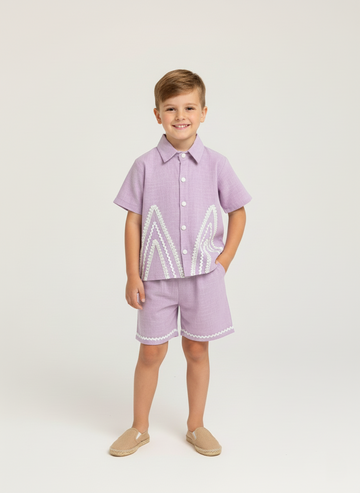 Lavender co-ord set for boys, handmade festive kidswear by The Wishing Closet