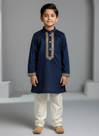 Navy Blue Velvet Kurta Set for Boys