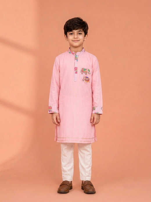 Pink elephant print kurta set