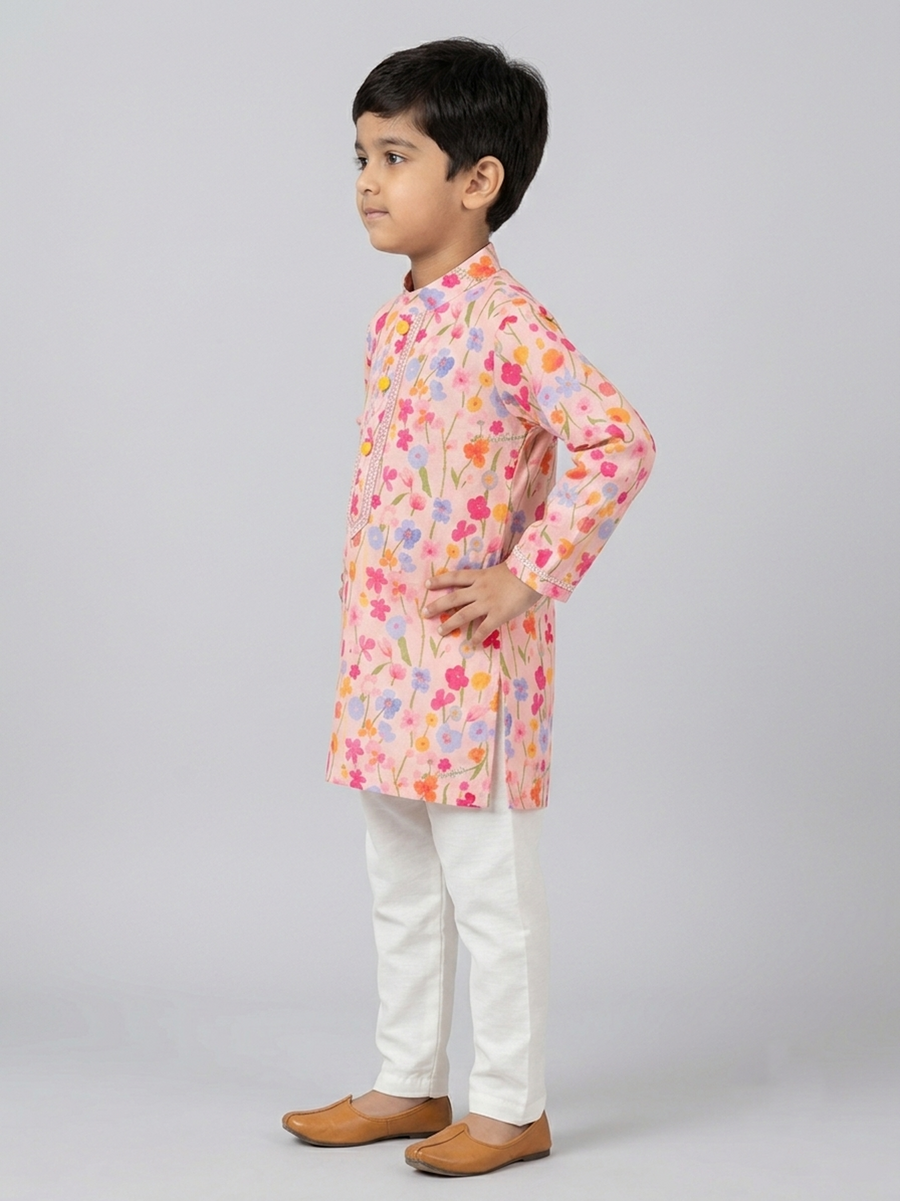 Pink flower print kurta set