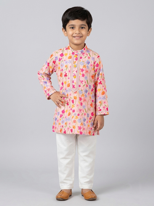 Pink flower print kurta set