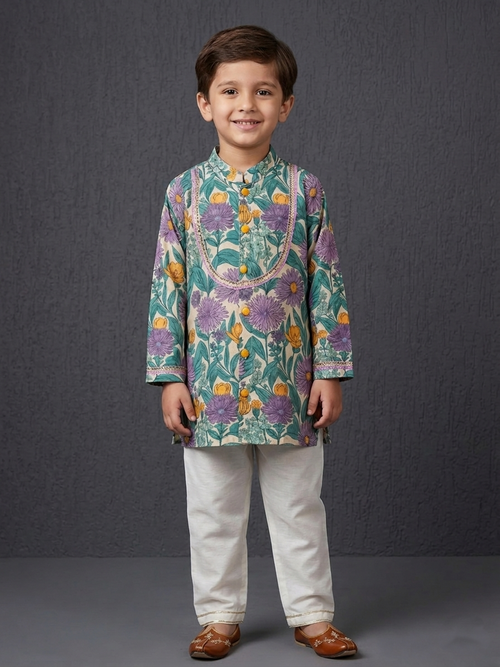 Purple bold flower print kurta set