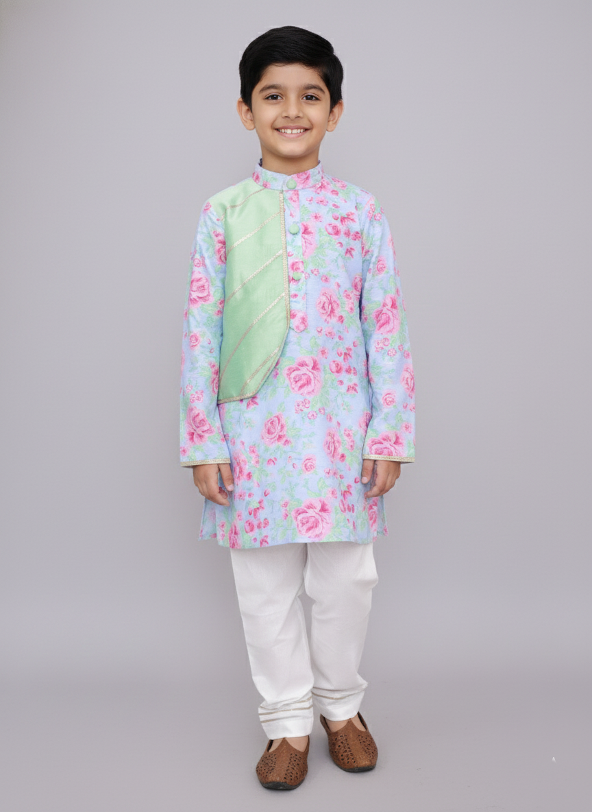 Pink rose print kurta set