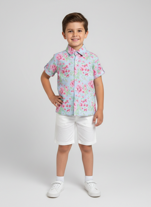 Pink rose summer shirt shorts