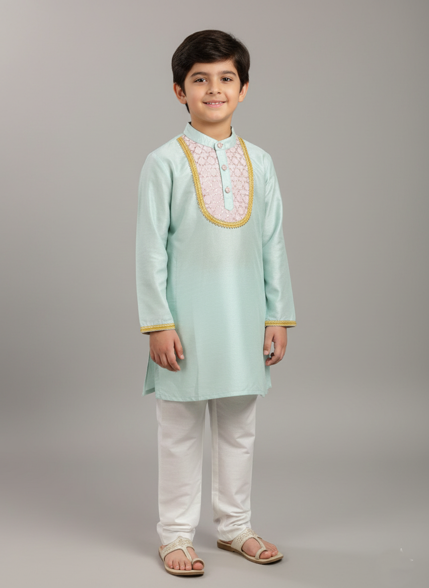 Power Blue Boys Kurta Pajama Set
