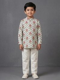 Grey floral print short kurta set