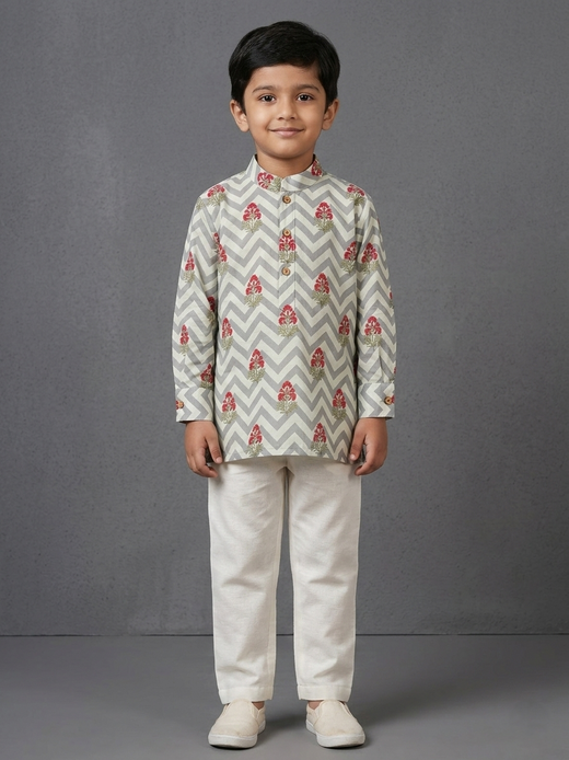 Grey floral print short kurta set