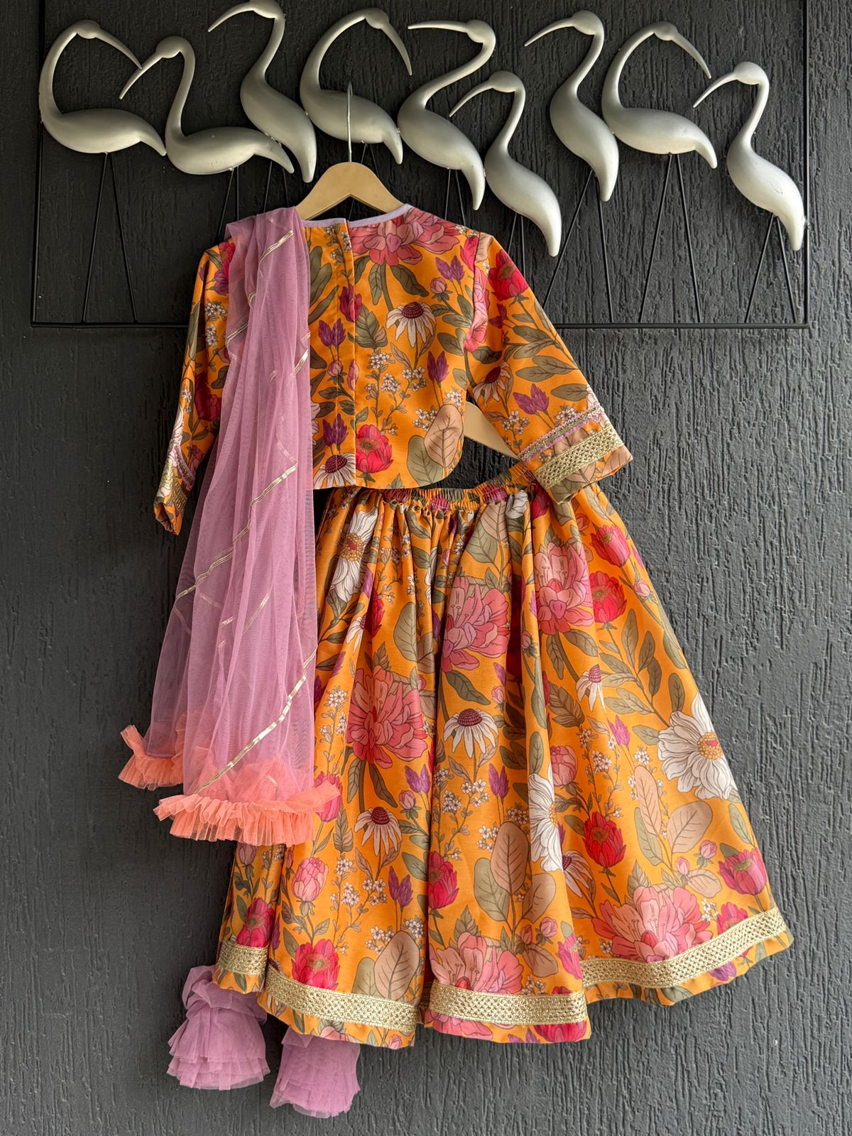 Orange Bold Floral Print Lehenga