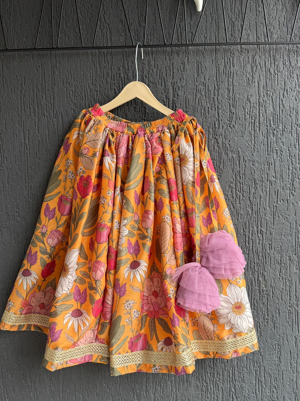Orange Bold Floral Print Lehenga