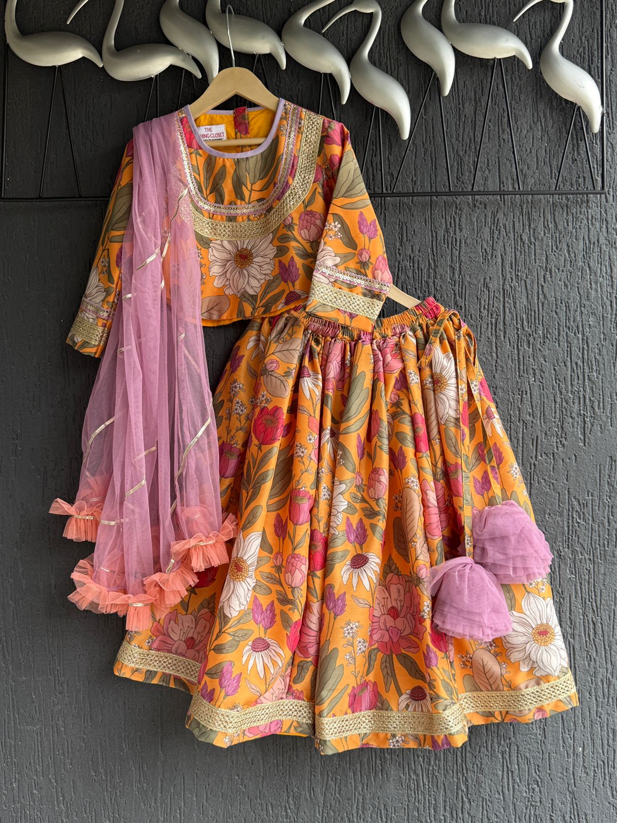 Orange Bold Floral Print Lehenga