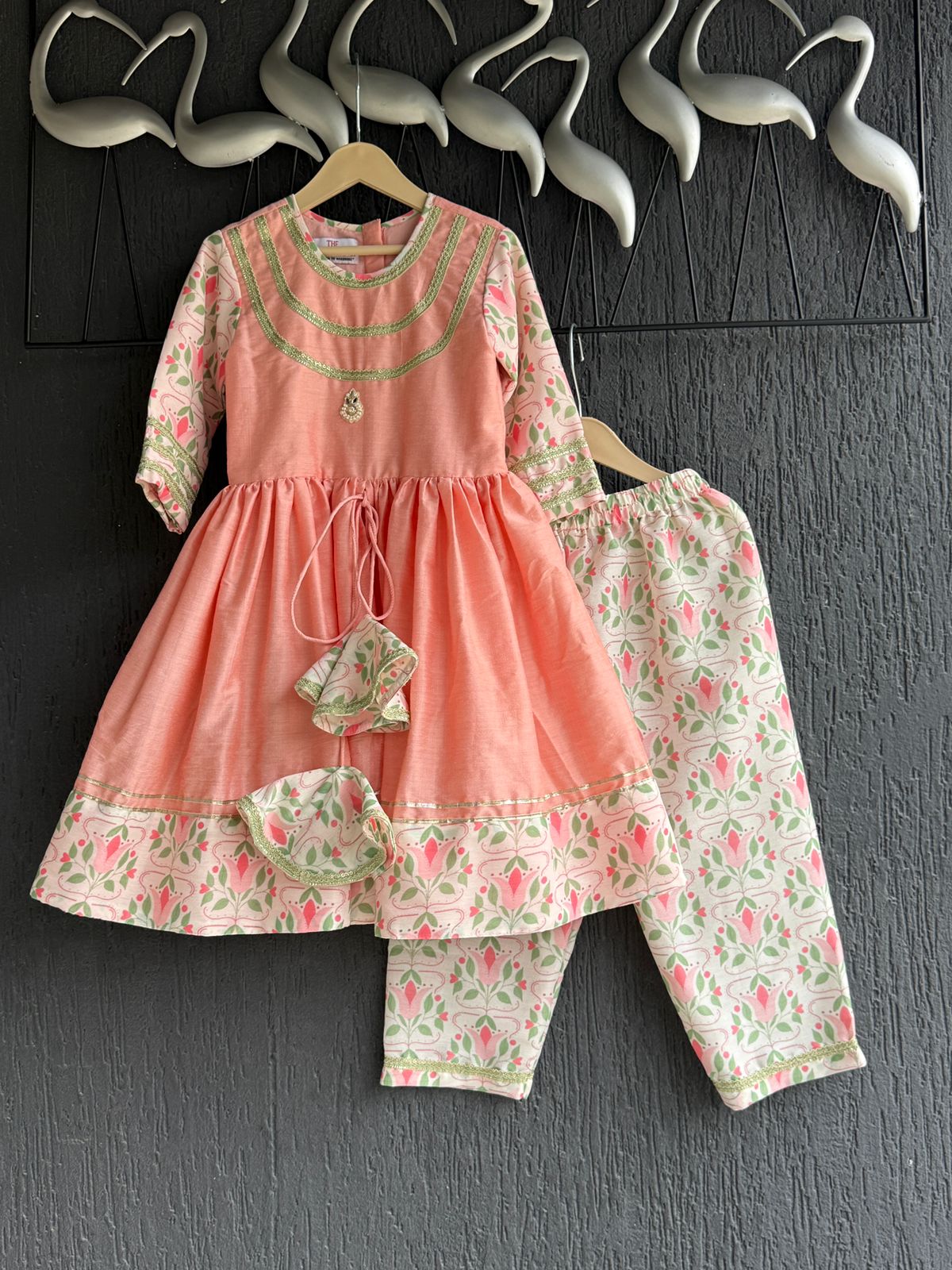 Peach cotton silk frock style kurta