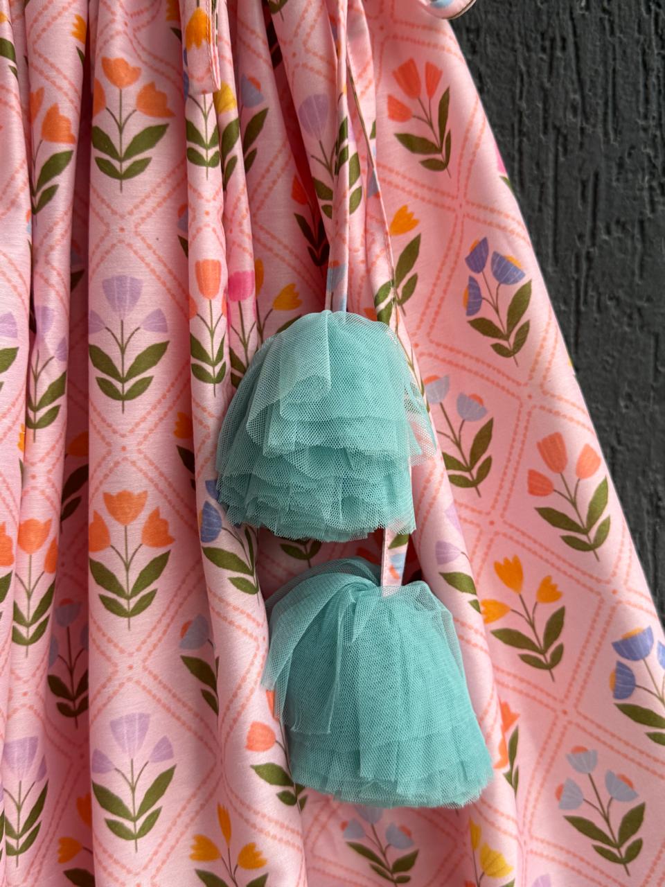 Pink geometric flower print Lehenga