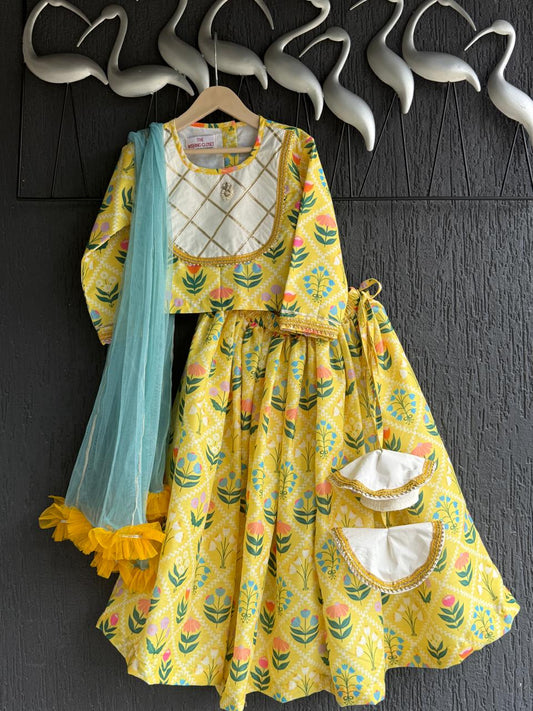 Sunny Yellow Floral Print Lehenga