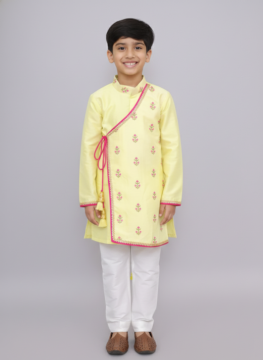 Yellow chanderi angrakha