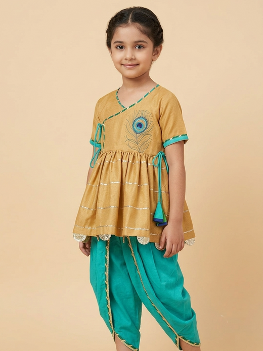 Beige angrakha mor pankh dhoti set