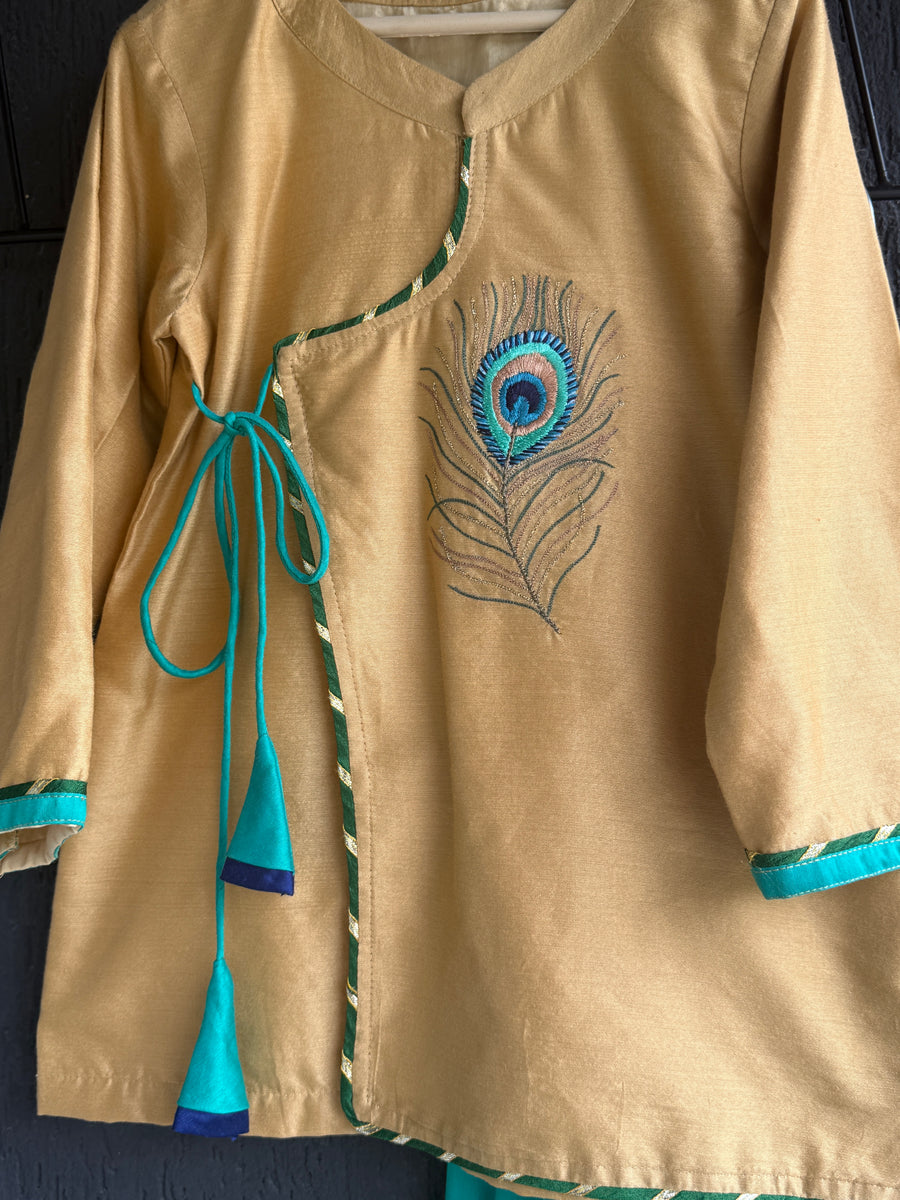 Beige angrakha mor pankh dhoti set boy