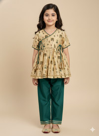 Beige Cow printed angrakha set