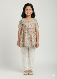Beige floral jaal print kurta set