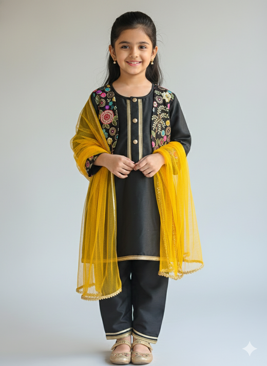 Black Embroidered Kurta Set with Dupatta
