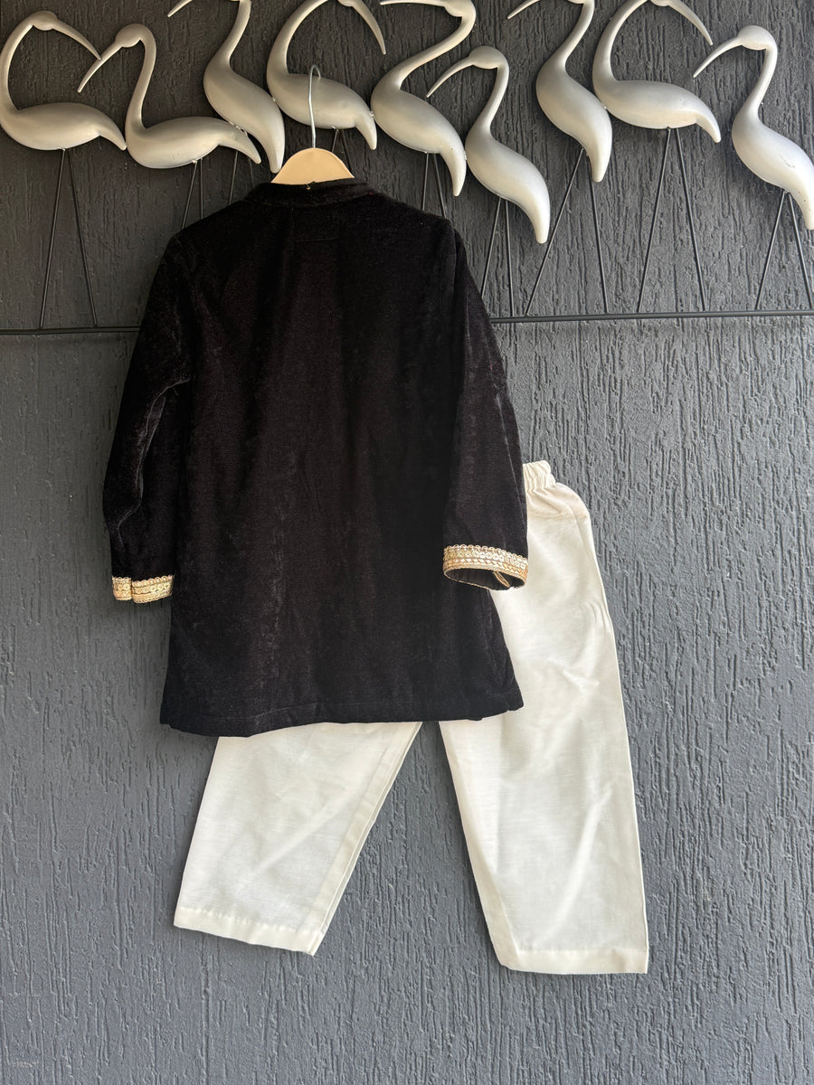 Black Velvet Kurta Set for Boys