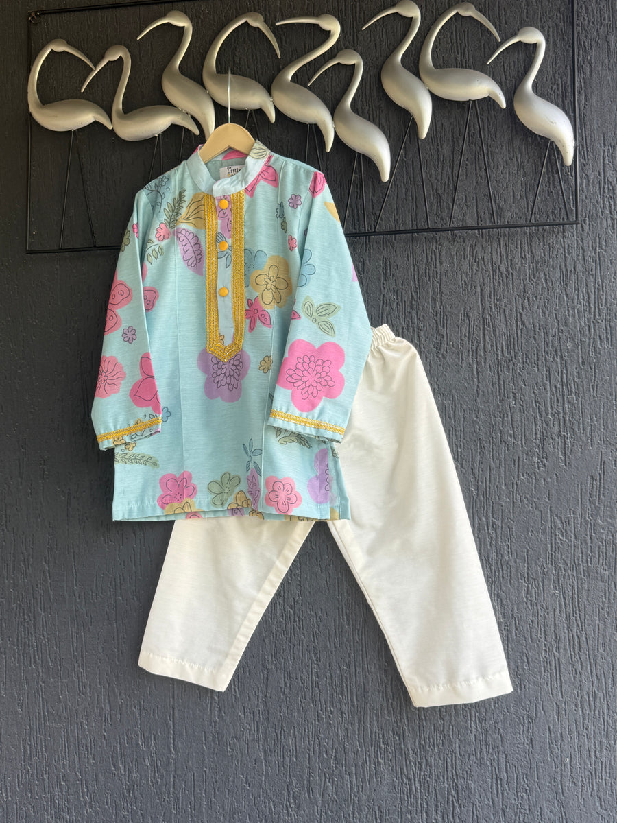 Blue flower print kurta set