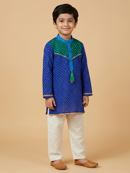 Blue leheriya boys kurta set — handmade festive kidswear by The Wishing Closet