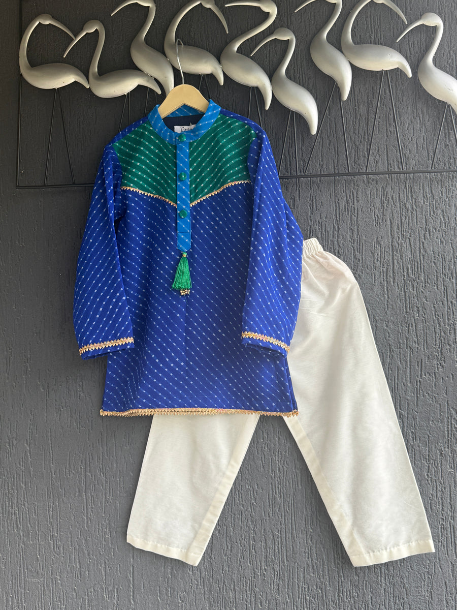Blue leheriya boys kurta set