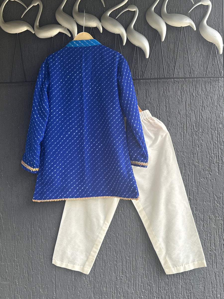 Blue leheriya boys kurta set