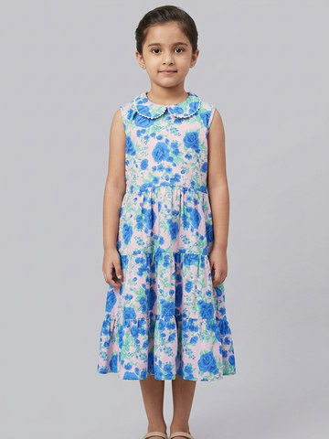 Blue rose Peter Pan Tiered Dress for girls, handmade to order.