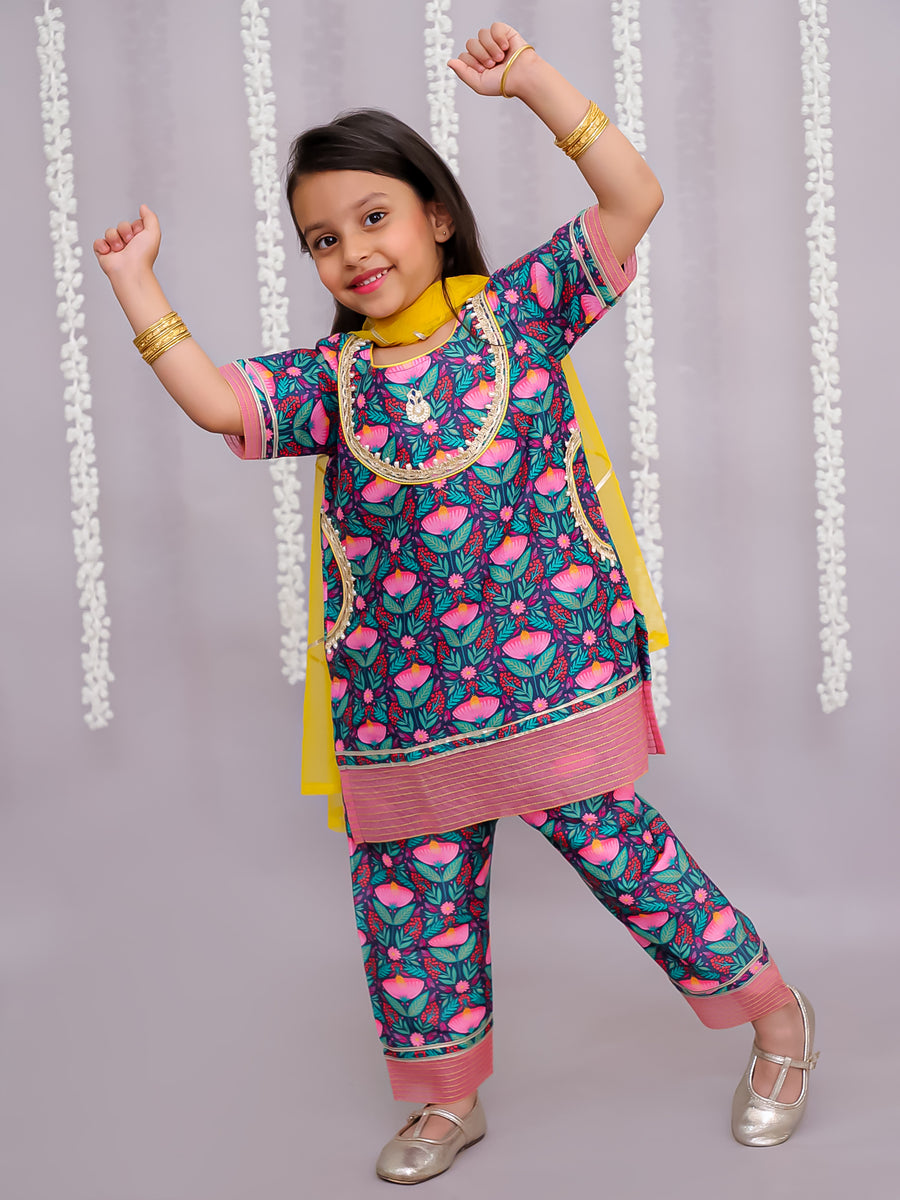 Midnight blue floral print kurta set