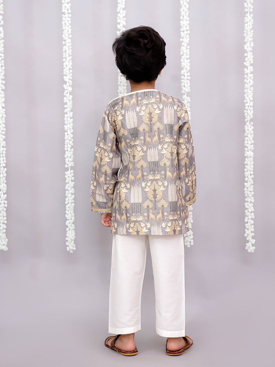 Grey print angrakha dhoti set