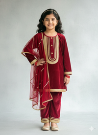 Maroon Velvet Kurta Co-ord Set