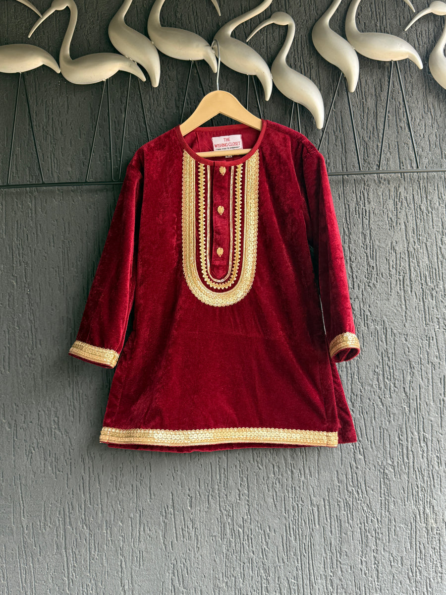 Maroon Velvet Kurta with contrasting Silk Bottoms