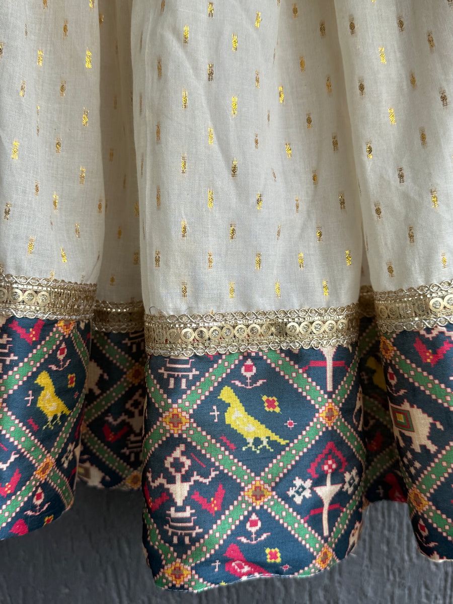 Navy Blue Patola Print Blouse and Lehenga