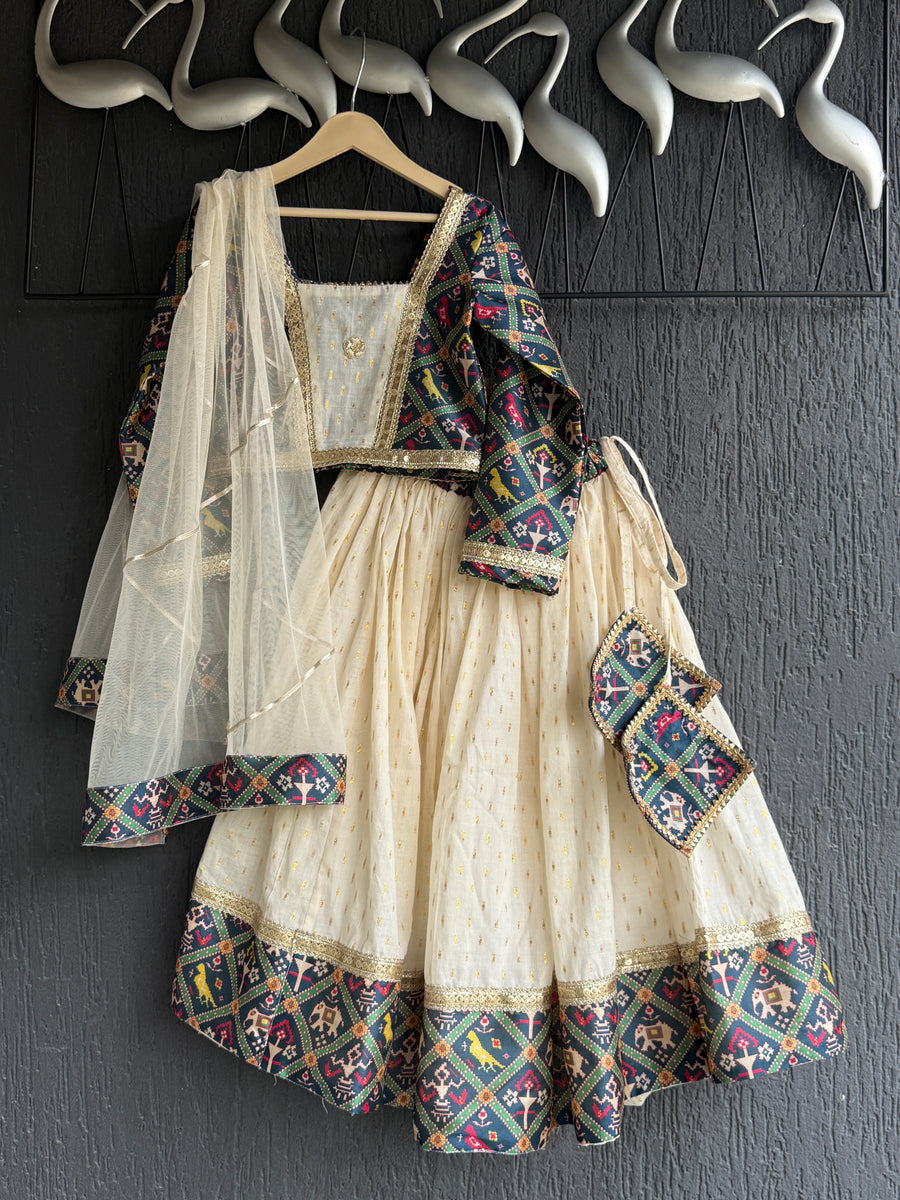 Navy Blue Patola Print Blouse and Lehenga