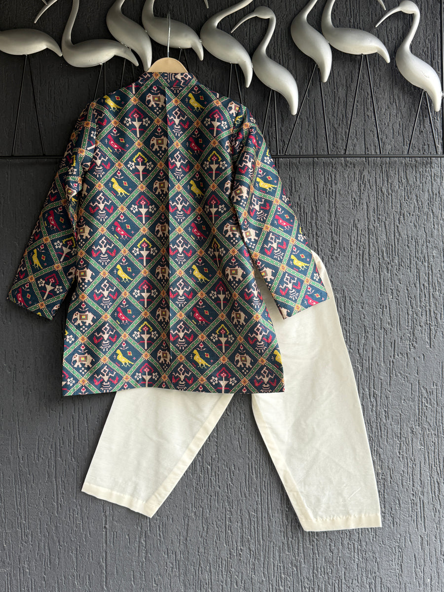 Navy Blue Patola Print Kurta Set