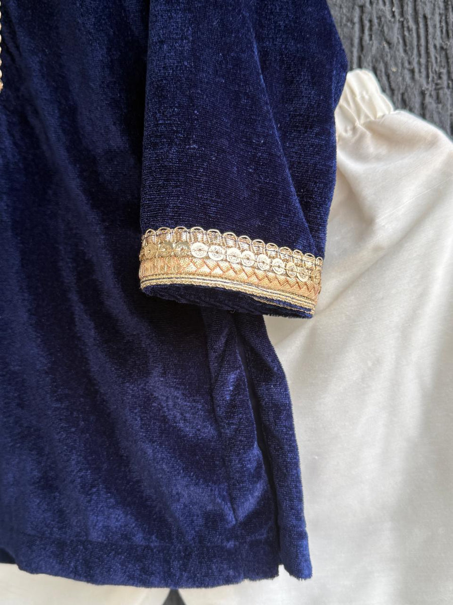 Navy Blue Velvet Kurta Set for Boys