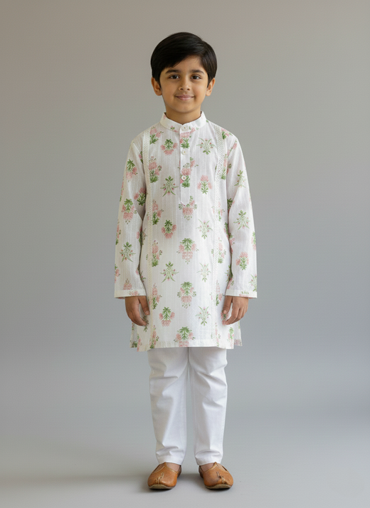off white floral print kurta set